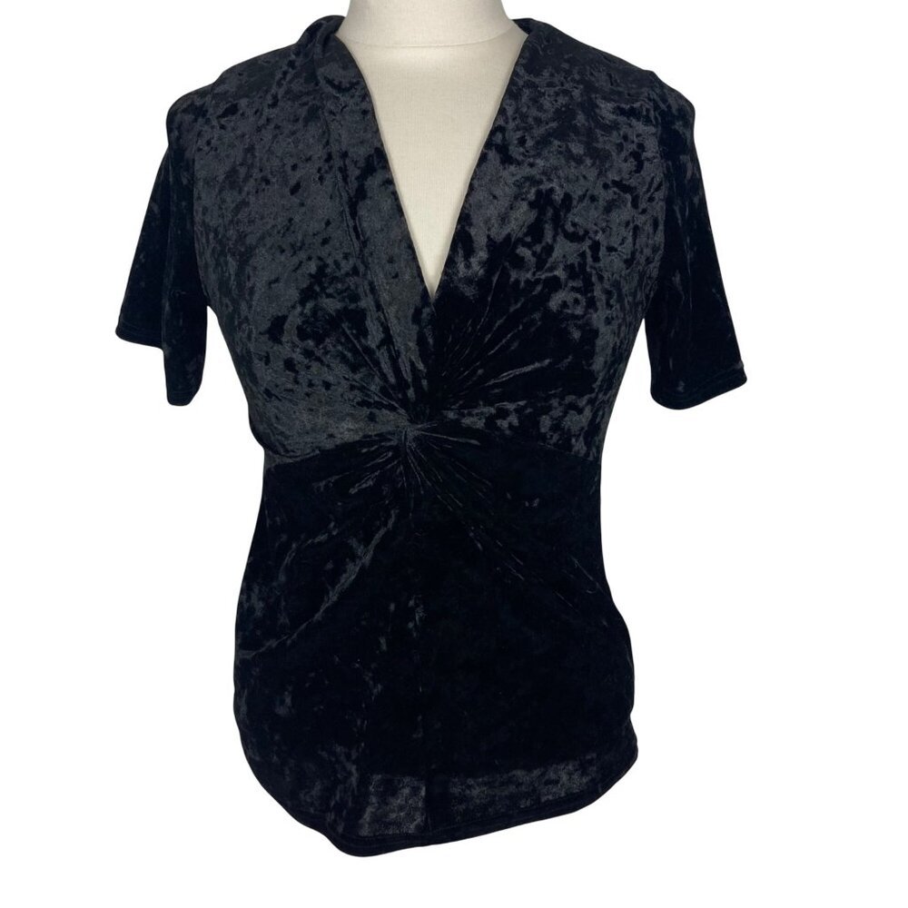 Dorothy Perkins Crushed Velvet Top Womens 4 Black Empire Waist Y2K Whimsigoth